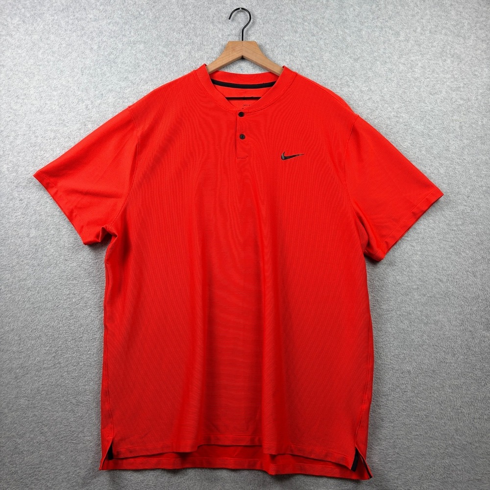 Nike Tour Dri Fit Golf Polo Shirt Mens 2XL Orange Blade Collar Ribbed Stretch